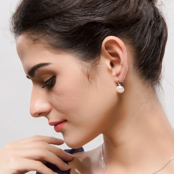 White Pearl Silver or Gold Elegant Luxury Sophisticated Dangly Hook Earrings - Picture 13 of 16